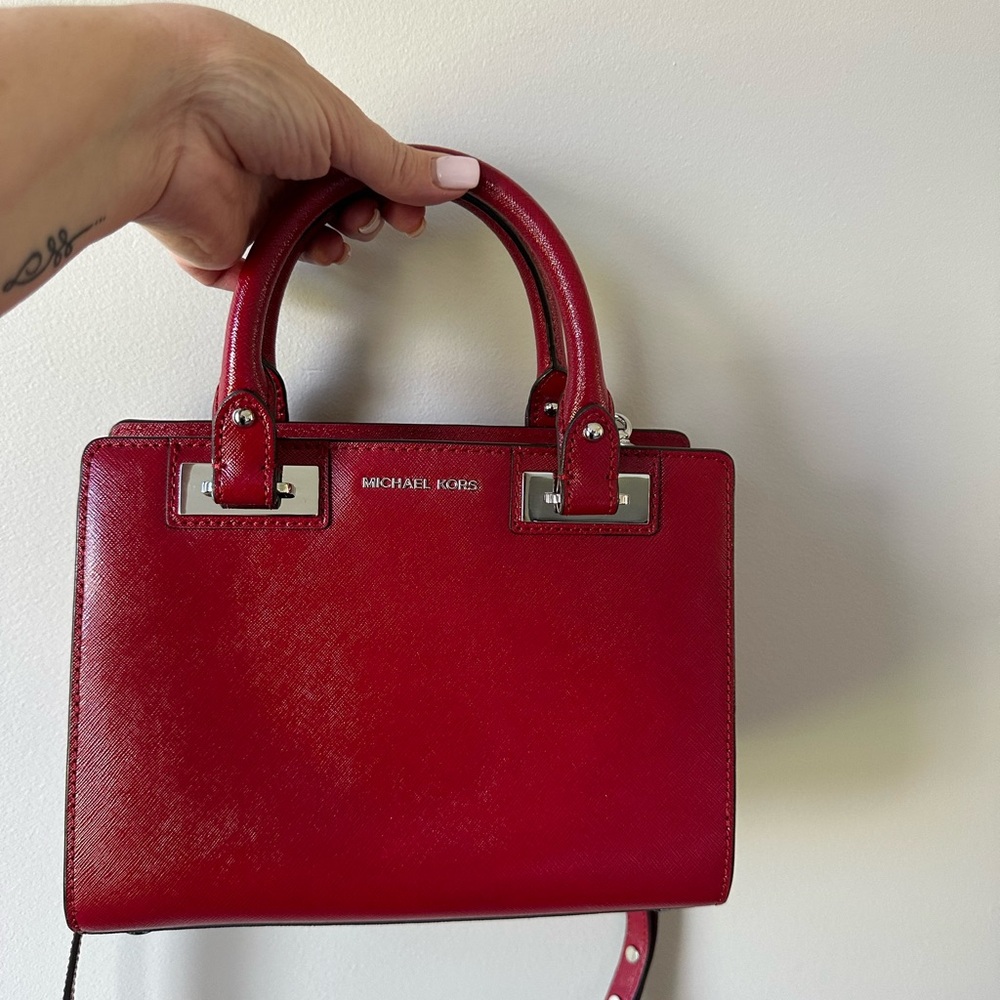 Michael Kors Cherry Red Quinn Satchel Leather